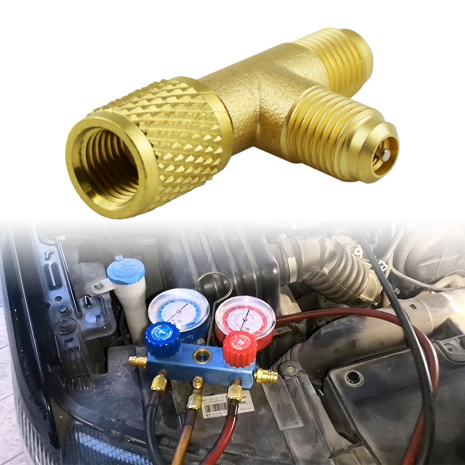 2 pezzi nucleo valvola T adattatore, inserto valvola in ottone 1/4" SAE, attacco rapido a T con nucleo valvola in ottone per R22 R12 R134, guarnizione forte resistente alla ruggine