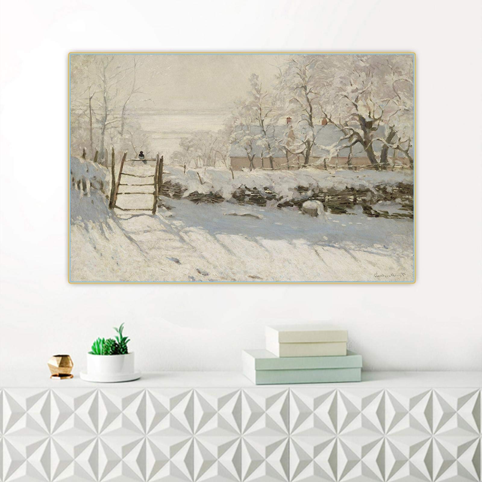 Tableau Claude Monet 'La Pie' - Reproduction 70x50 Cm Avec Cadre Bois Noir