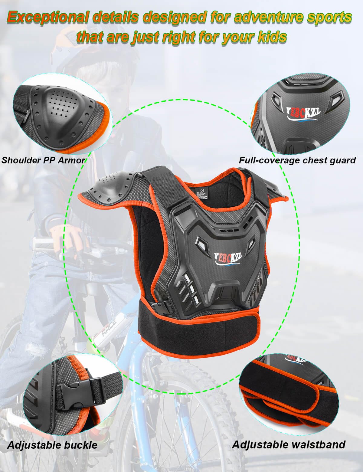 Chaleco protector de motocicleta para niños y adolescentes, protección para montar en bicicleta de cross con rodilleras, juegos de rodilleras para MTB, ATV, conducción todoterreno