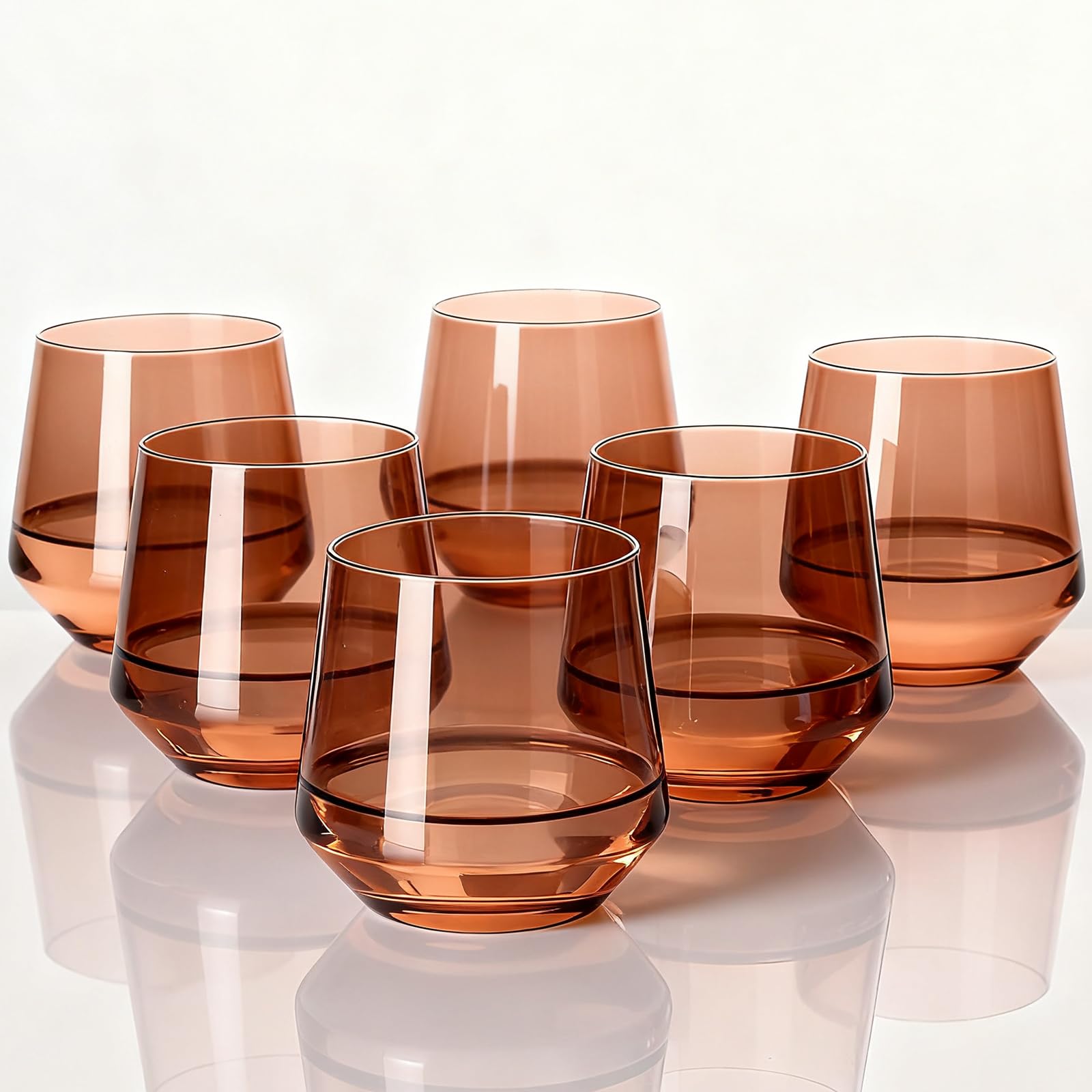 Amazon.com | Colorsavant Stemless Wine Glasses Set 6Brown Wine Glasses  Stemless Brown Short Tumbler14oz Dark Amber Glassware for Wine or Soft  Drinks,Unique Wine Gifts for Women: Wine Glasses
