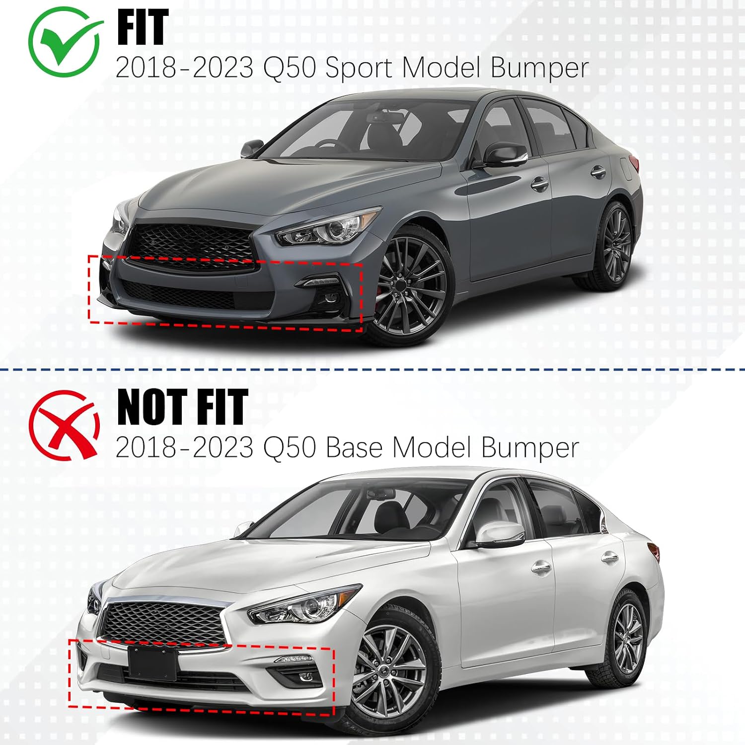 Fit for 2018-2025 Infiniti Q50 Q50L Sport Front Bumper Lip, Gloss Black ABS Air Splitter Chin Body Kit OEM Style