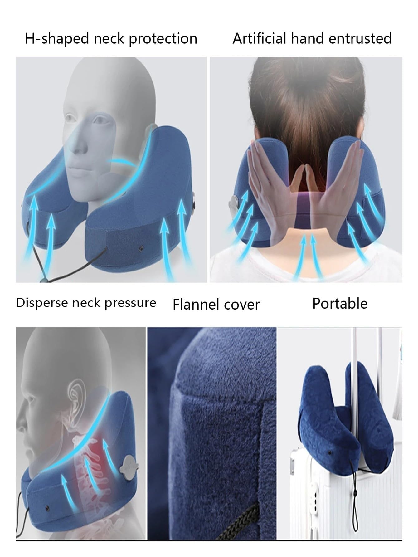 Inflatable U-Shaped Travel Neck Pillow with Hooded Cap