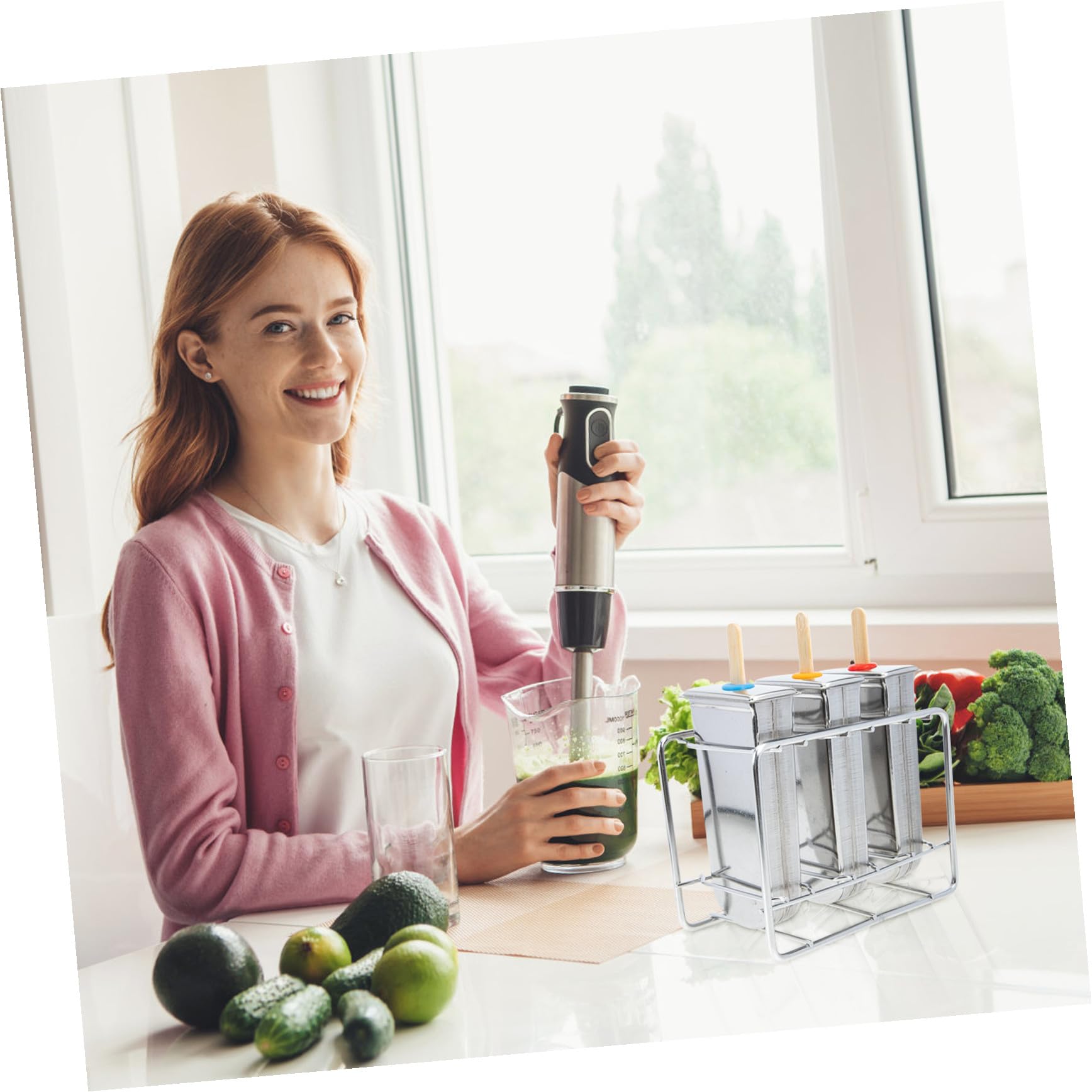 1 Set Moule à Glaçons DIY Moule à Ice Pop en Acier Inoxydable et Bois Démoulage Facile Lavable en Lave-Vaisselle et Préparations Maison de Glaces et Sucettes Glacées