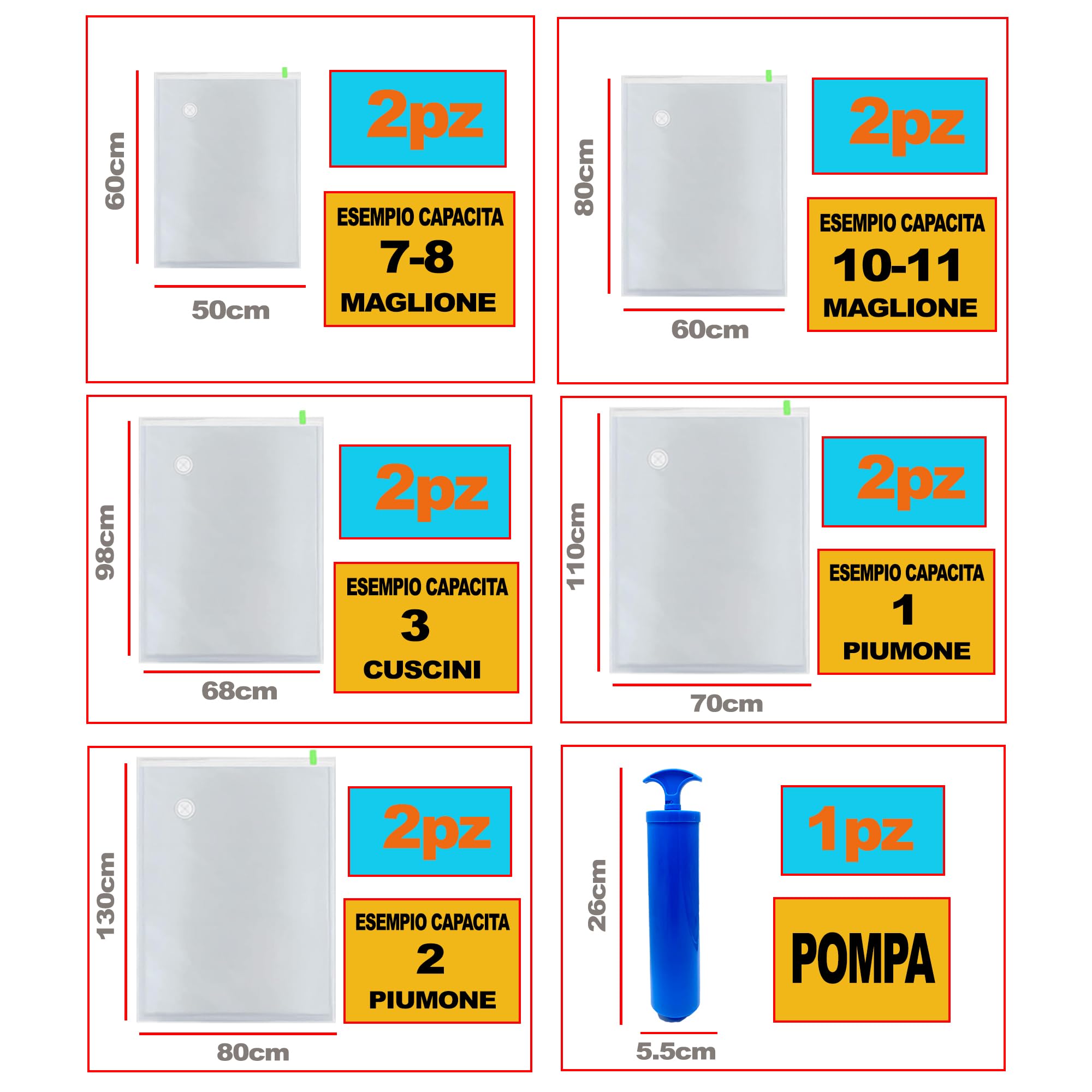 ICE TOYS Set of 10 Vacuum Space Saver Bags 5 Different Sizes Includes Pump (Set 10 + Pump), 130 x 80 cm - Image 2