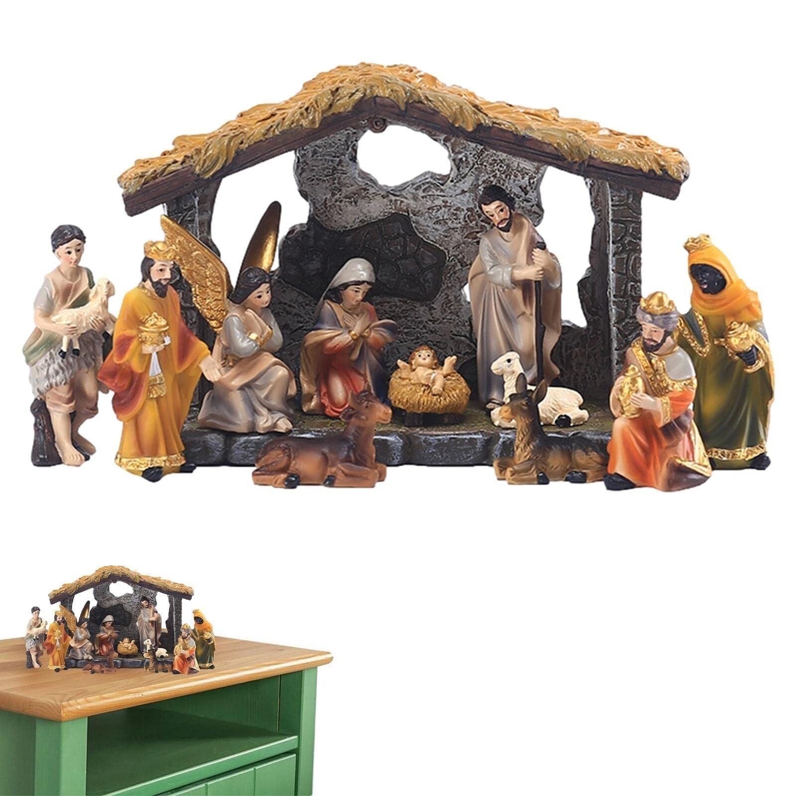 Weihnachtskrippen-Set Szenenornamente Weihnachtskrippen-Krippenset Weihnachtskrippen-Set Krippenszene Heilige Familie Kunsthandwerk Statue Dekoration Zuhause Wohnzimmer Kirche