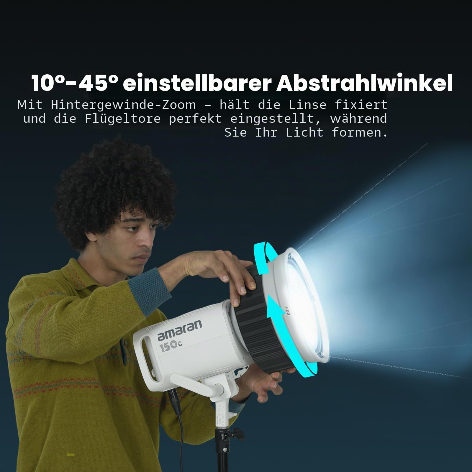 10X Bowens Mount Fresnel Linse mit abnehmbaren Barn Doors, 10–45° Einstellbarer Spotlicht-Modifier für COB-Videoleuchten ≤600W, Kino-Lichtsteuerung