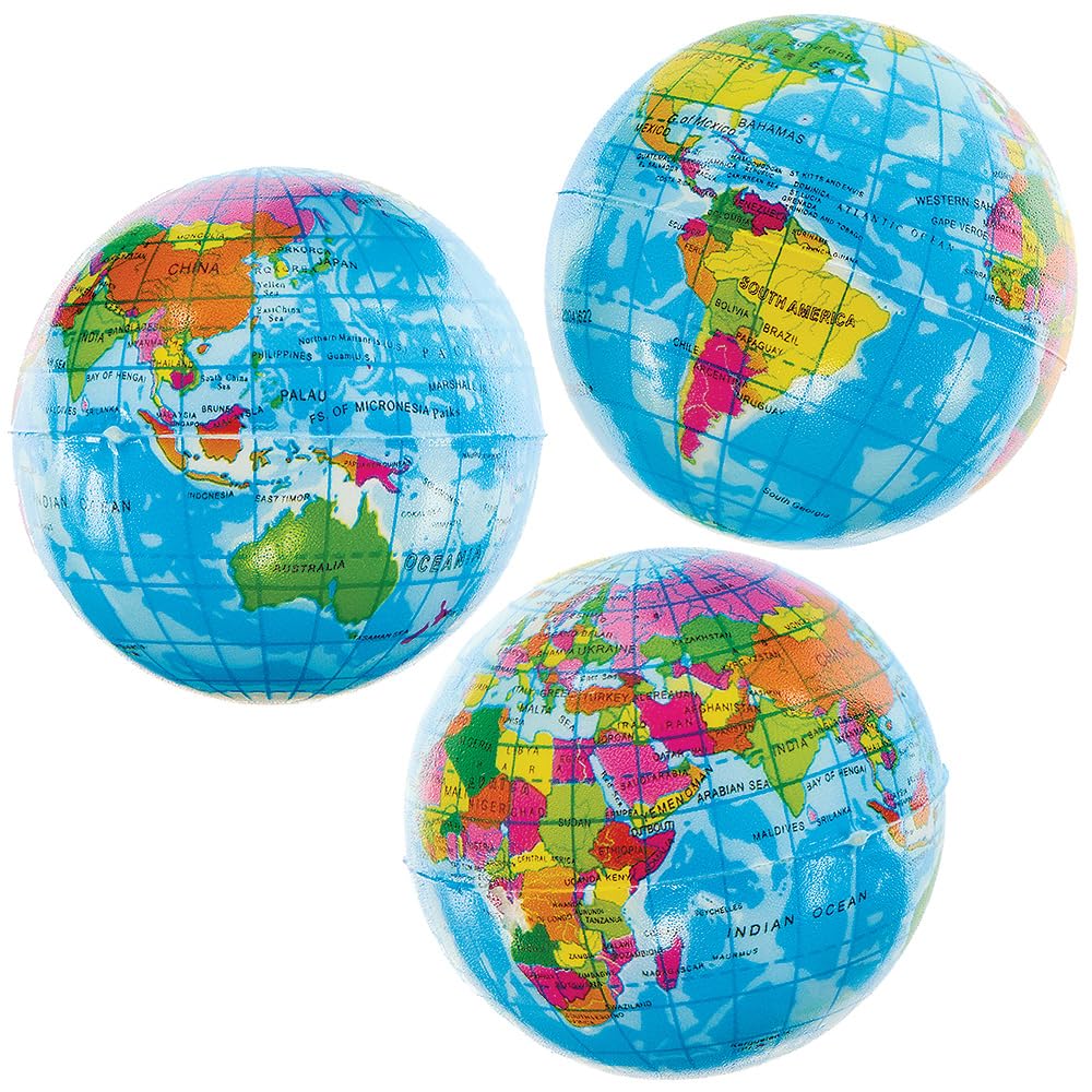 Baker Ross FN050 Globe Squeezy Balls - zestaw 5 sztuk, kulki antystresowe wypełniające torby imprezowe