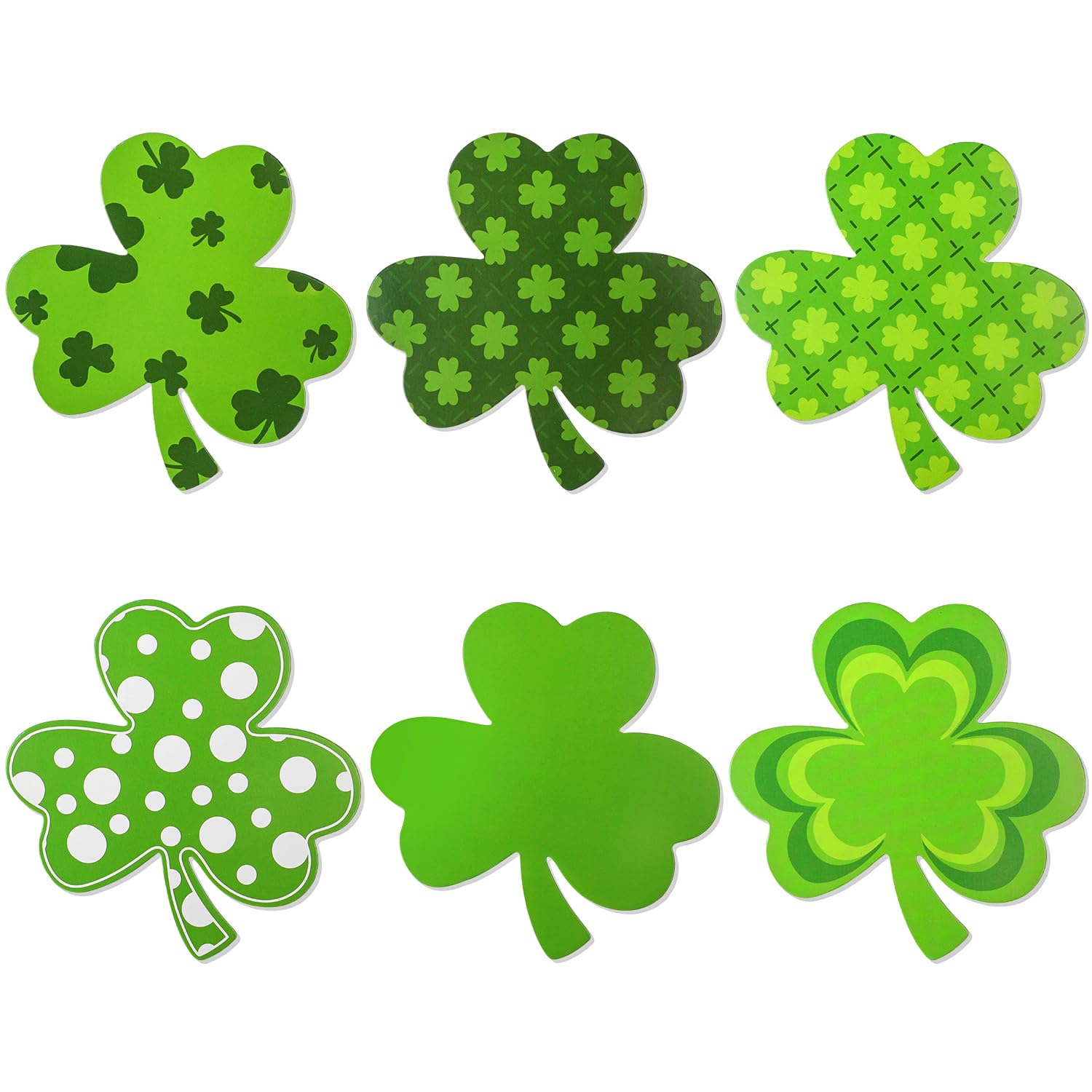 DIYASY 48 Pcs St. Patrick's Day Cut-Outs, Shamrock Clover Cut Paper Green Lucky Decor with 80 Pcs Glue Points for Classroom Bulletin Board Home Wall Decoration