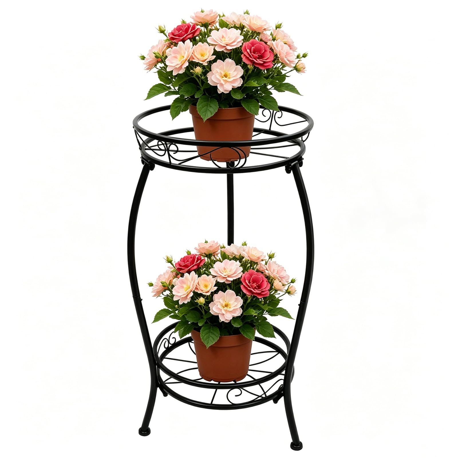 Porta Piante in Metallo Nero a 2 Livelli, Scaffale Portavasi Salvaspazio per Interno ed Esterno, Supporto per Piante Multiple ad Angolo per Balcone, Soggiorno, Patio e Giardino