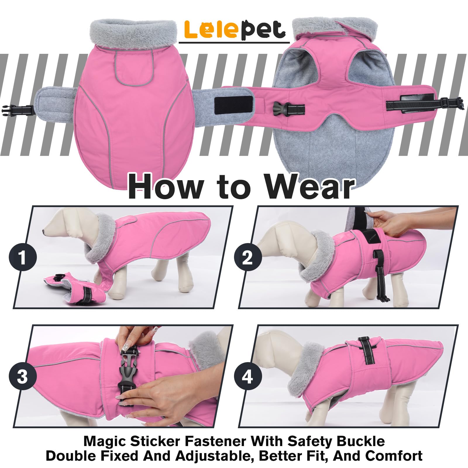 Lelepet Abrigo cálido para perro, chaleco de forro polar reflectante, impermeable, resistente al viento, abrigo de invierno para perro, abrigo para clima frío con hebilla ajustable, forro polar, traje