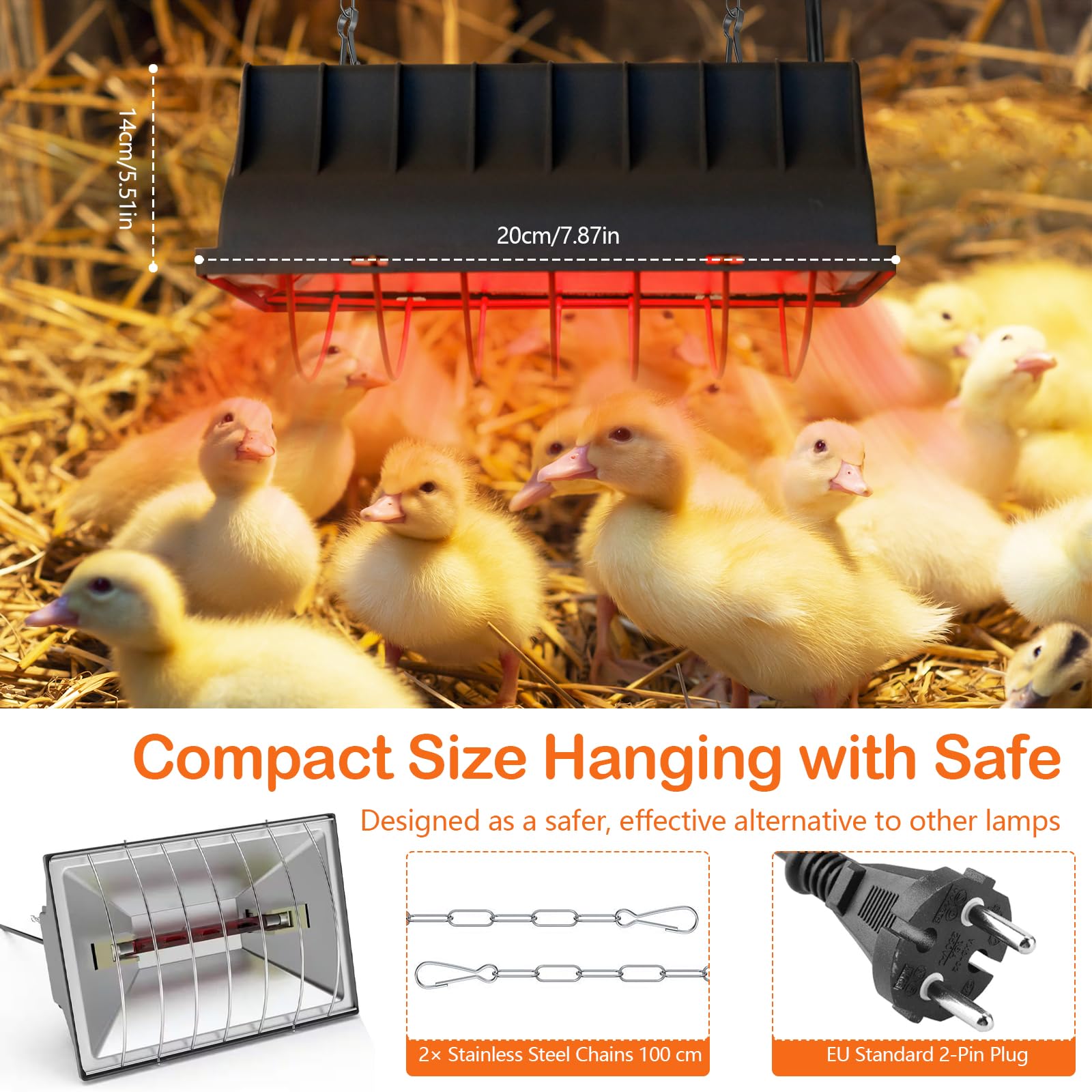 Lámpara calefactora para pollitos 175w, calefacción infrarroja con termostato de bajo consumo, placa calefactora para gallinero con cable de 1,8 m, ideal para gallinas, patos, cachorros y mascotas