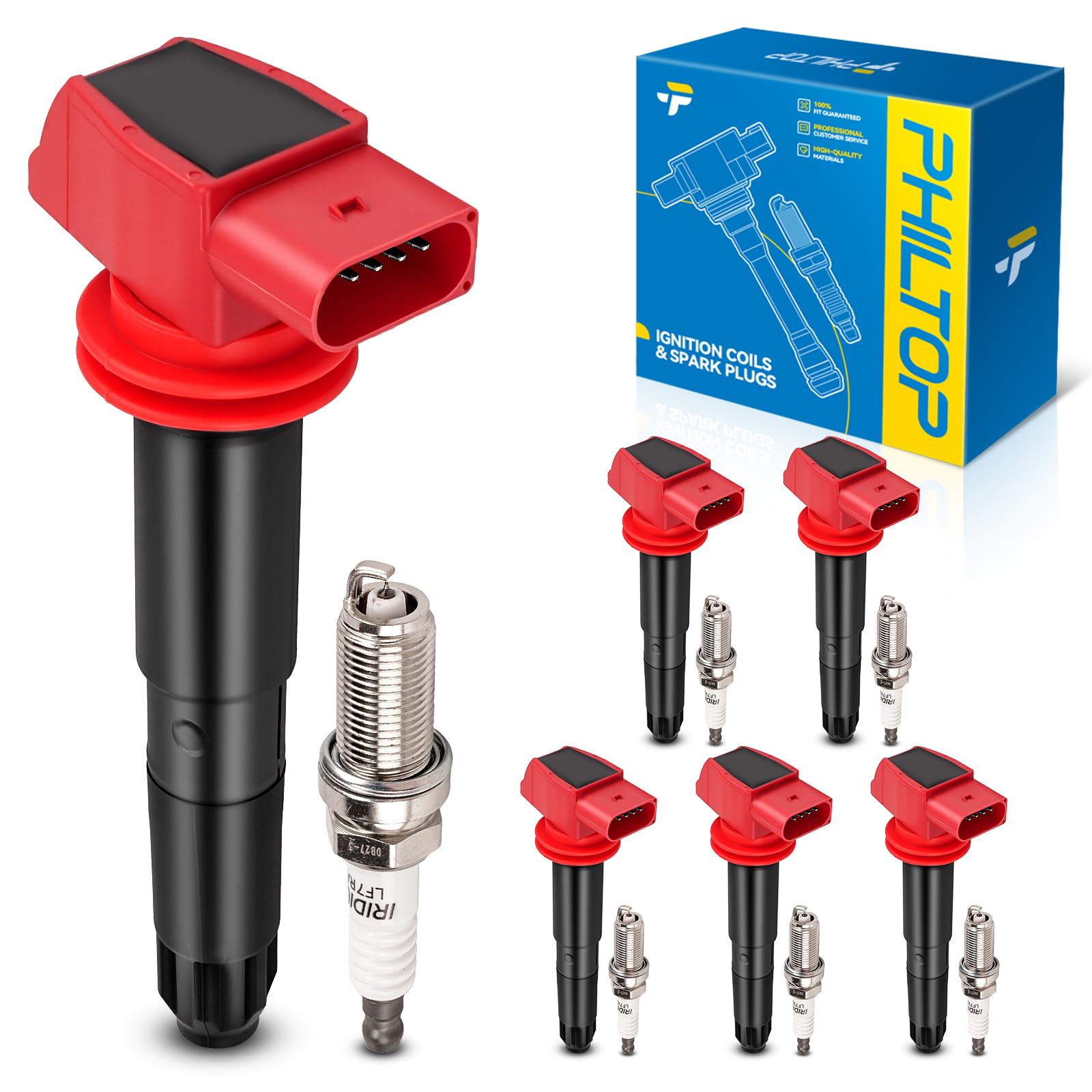 PHILTOP UF660 Ignition Coil Pack and Spark Plug Kit Fit for Panamera | 2010-2016, 2011-2016 Porsche Panamera 3.6/4.8L, 2008-2014 Porsche Cayenne 4.8L