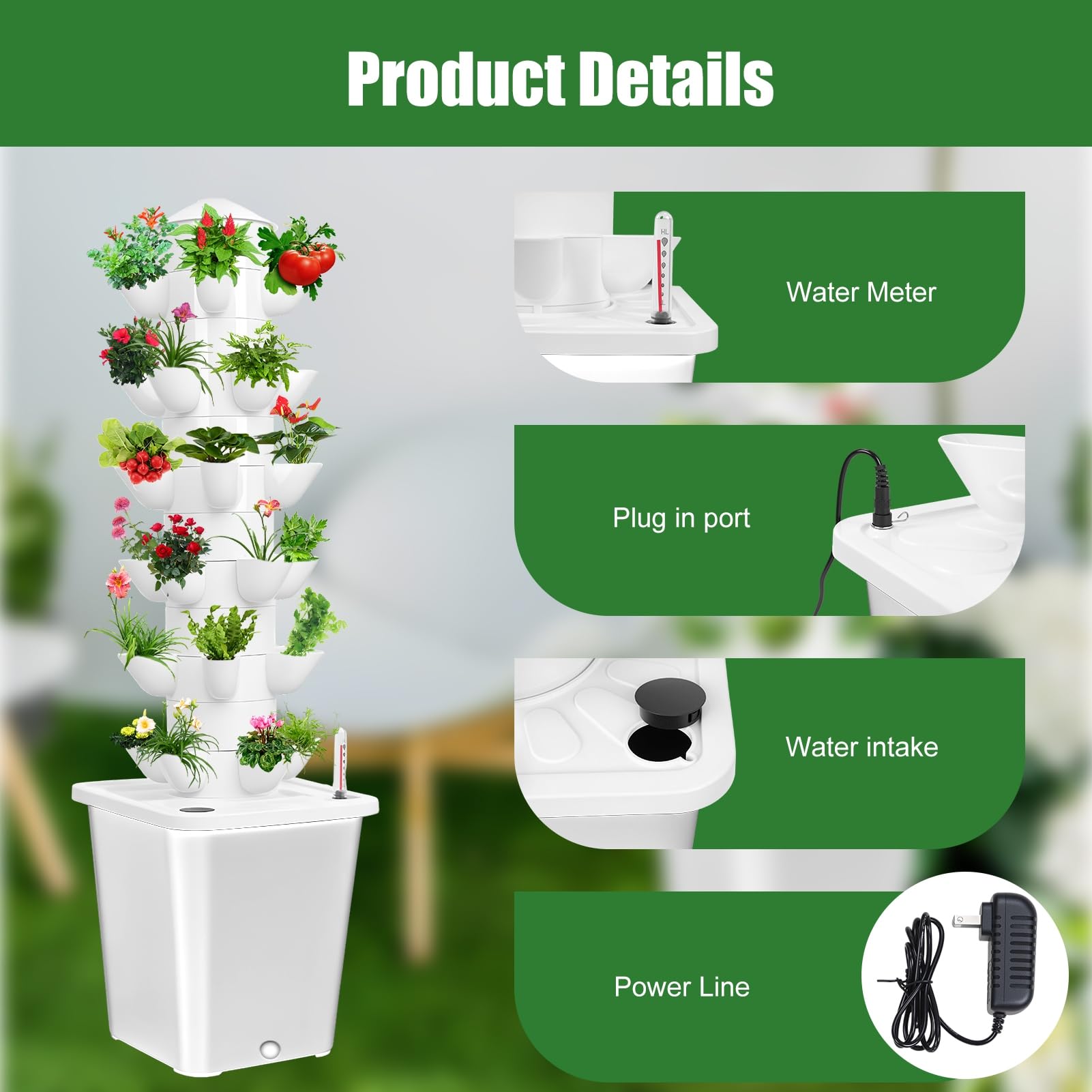 Torre de cultivo hidropónico con depósito de 10 L, 6 capas, 30 plantas, sistema de crecimiento hidrocropónico interior, cultivo sin soilless hierbas, frutas, verduras, plantador vertical, kit