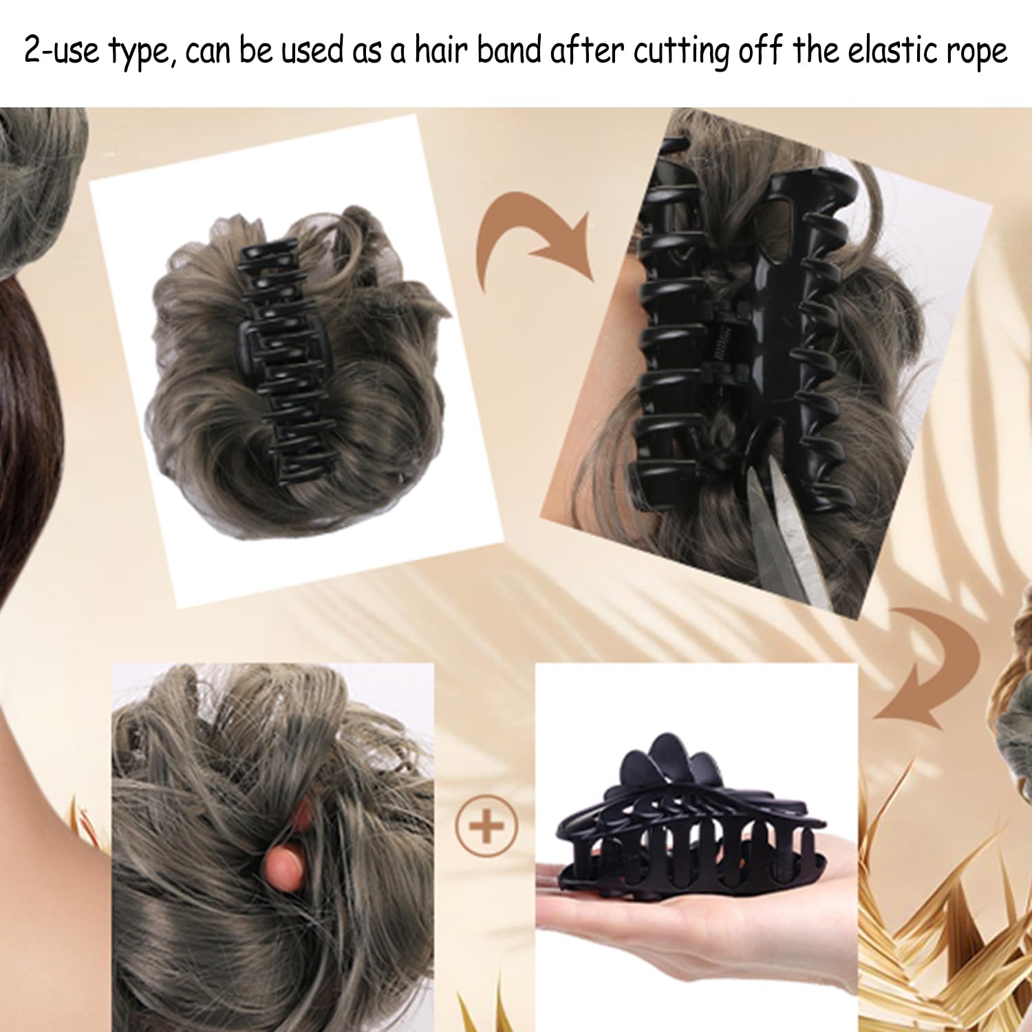 UHOMENY hair clip with hair clip messy bun large bun curly hair bun curly hair synthetic hair curly hair accessories for women grey and white - Image 3