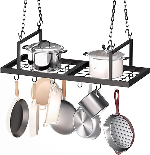 Estante colgante para ollas, colgador de ollas de 31 pulgadas para cocina, estante para ollas montado en el techo con 12 ganchos en S desmontables,