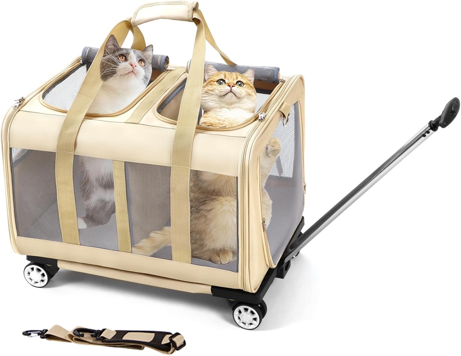 BEAUTYMONKEY.K Cat Carrier 2 Cats Large Double Cat Carrier with Wheels
