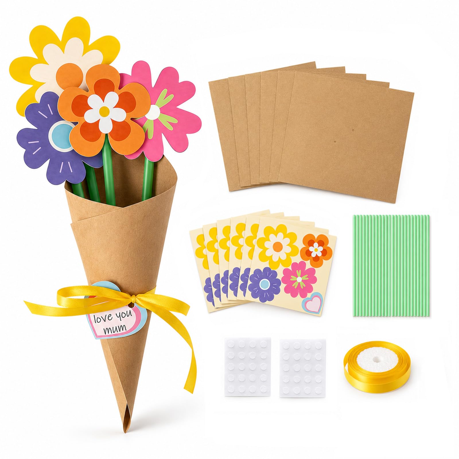 Solvind DIY Paper Flower Bouquet Kit, 6 Pcs with Stems Cones & Name Tags