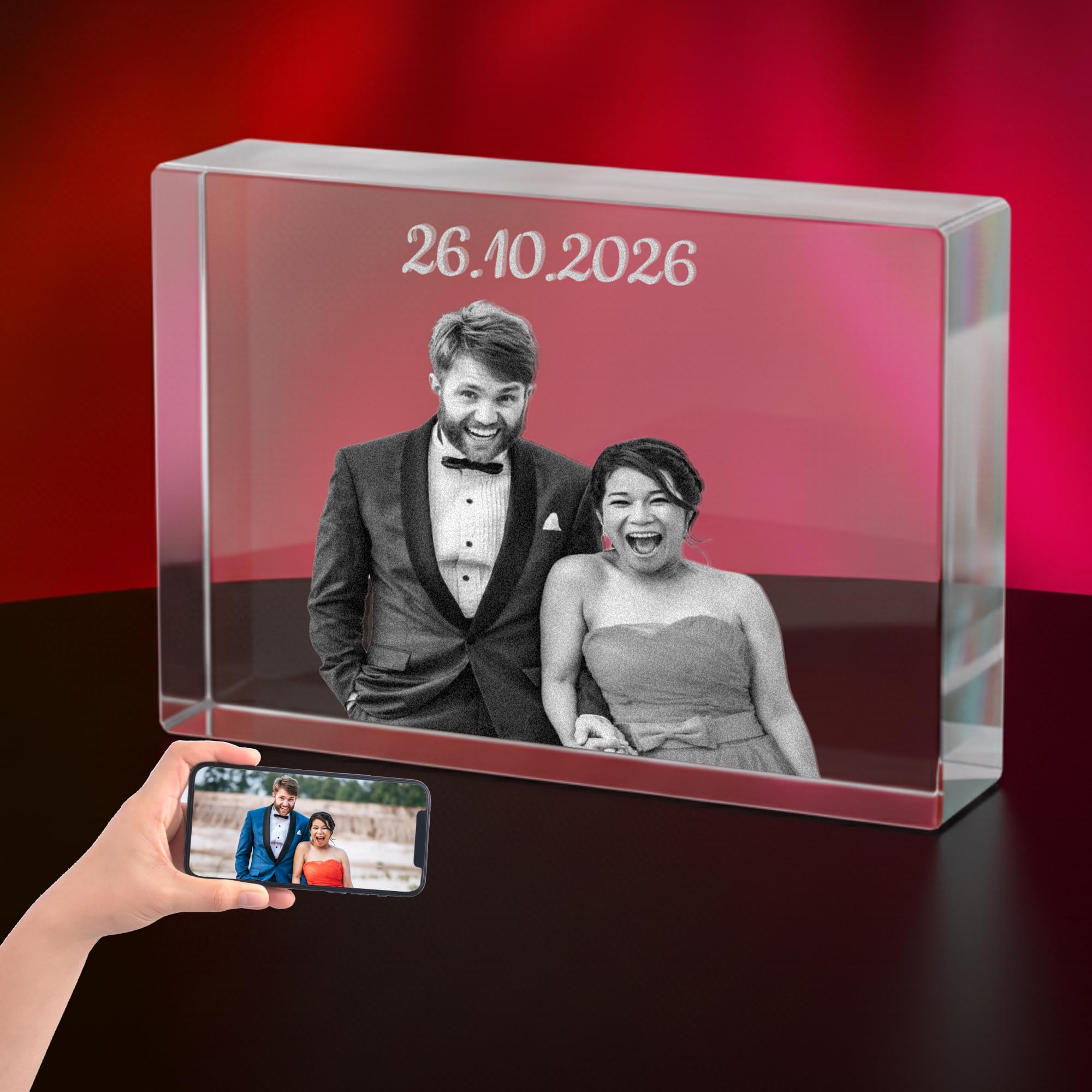 Print Maniacs Crystal Clear Personalised 3D Crystal Candle Photo Gift – Custom Laser Engraved Picture – Memorial, Anniversary & Couple Keepsake