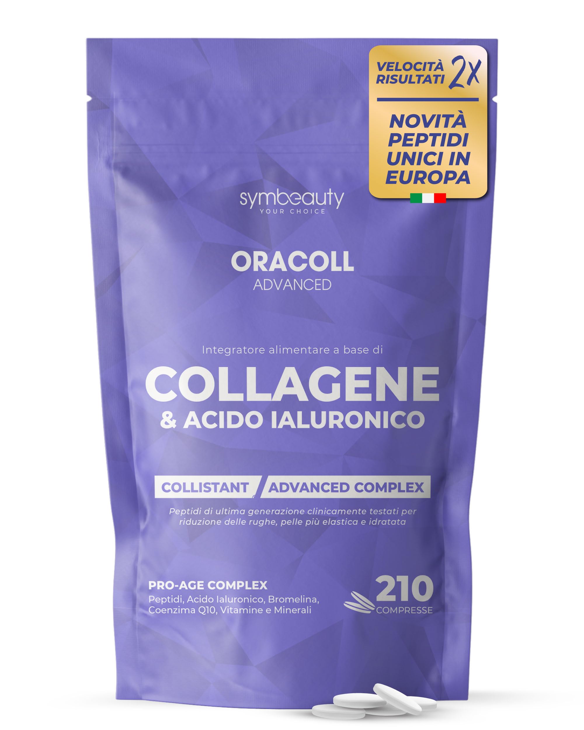 ORACOLL Collagene e Acido Ialuronico 2500mg [210 CPR] - Collagene Idrolizzato, Integratore Capelli e Pelle | Q10, Vitamina C, Biotina, Zinco - Collinstant LMW