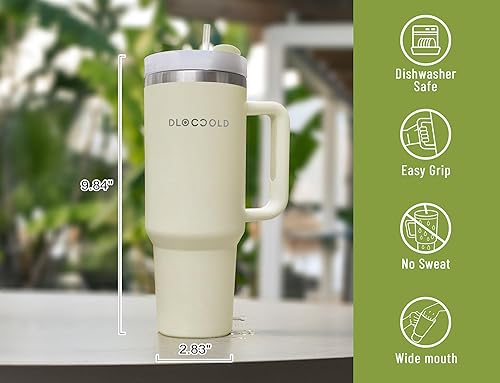 Miniatura 5 de DLOCCOLD Vaso de acero inoxidable de 30 onzas con asa, vaso aislado con tapa y pajilla, apto para taza de viaje, vaso grande reutilizable para agua,
