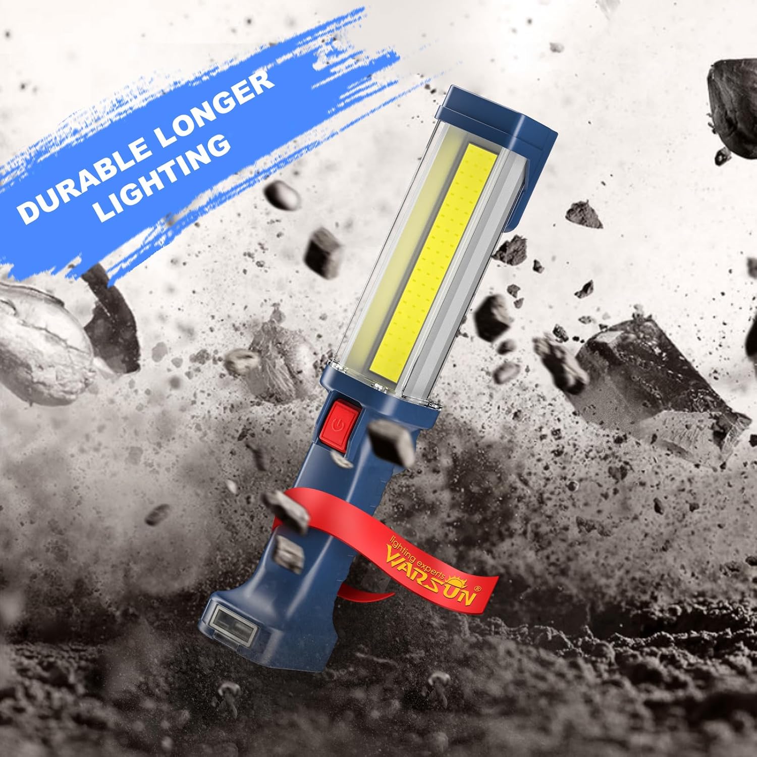 WARSUN ZJ889-COB LED Work Light being dropped, illustrating its durability