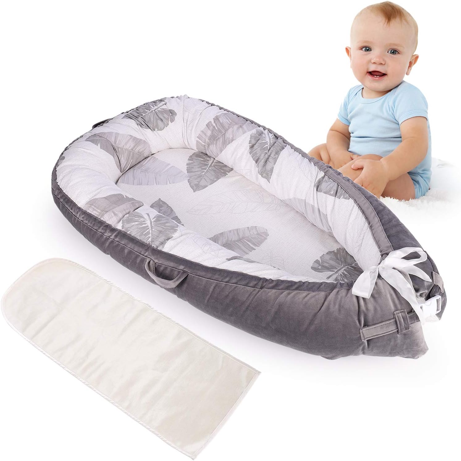 MINGPINHUIUS Baby Nest with Ice Silk Mattress, Portable Baby Lounger Detachable Machine Washable Use in Crib (BN3010)