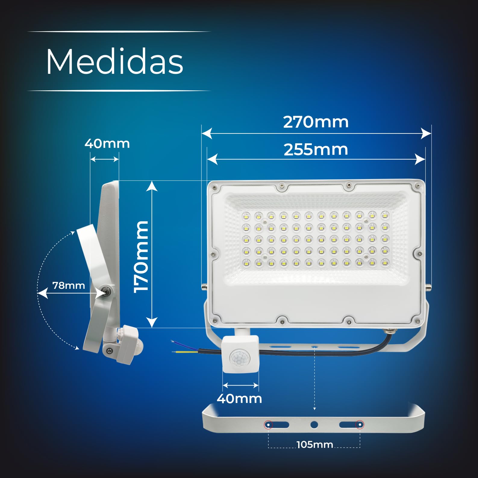 LED ATOMANT 5x Foco Proyector LED 50W con Sensor de Movimiento 6500K IP65 | 5850 Lumenes