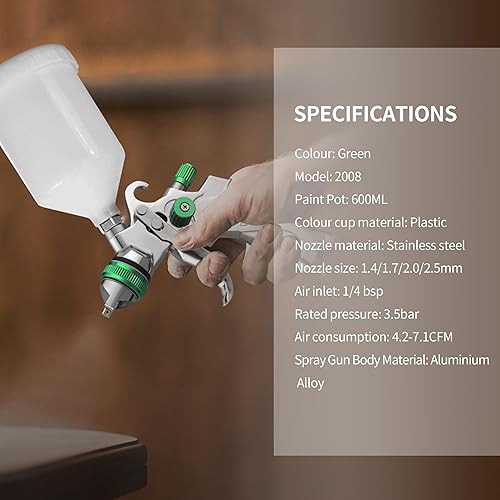 Miniatura 7 de Kit de pistola pulverizadora HVLP con boquillas de 1.41.72.02.5mm, pistola pulverizadora de pintura profesional para autos, reparación de paredes,