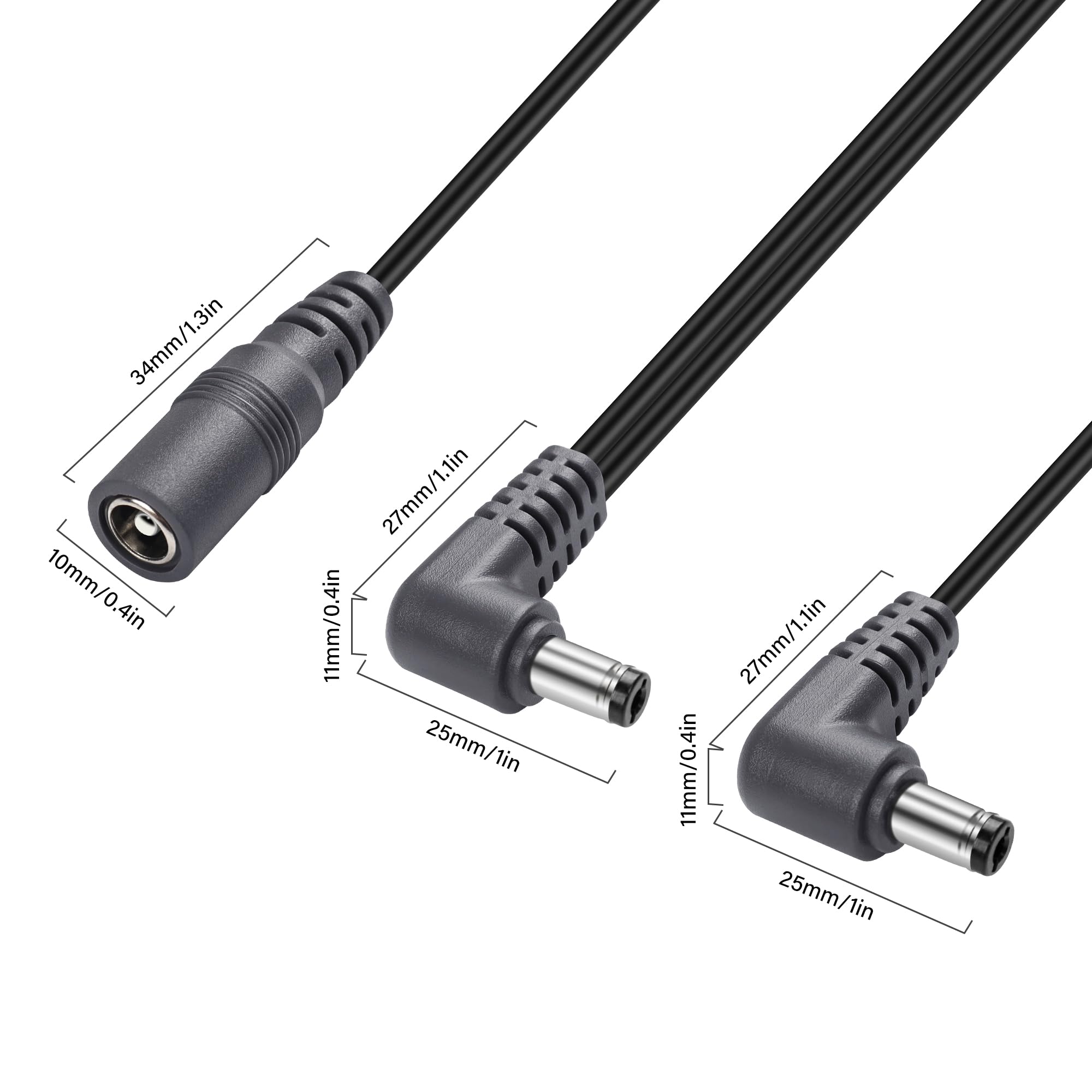 GINTOOYUN 1 do 3-drożnego Daisy Chain kabel gitarowy zasilacz rozdzielacz kabel DC 5,5 mm x 2,1 mm gniazdo do 3 wtyczek do adaptera 9 V 3 A DC, zasilacz gitarowy (od 1 do 3) (1 do 3)