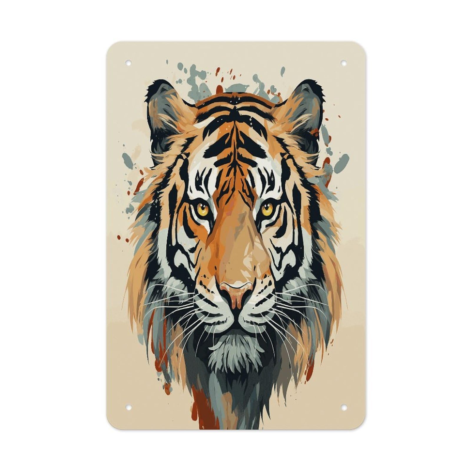 Btcowzrv Style Hand Drawn Tiger Metal Tin Sign Wall Decor Hanging Plaque