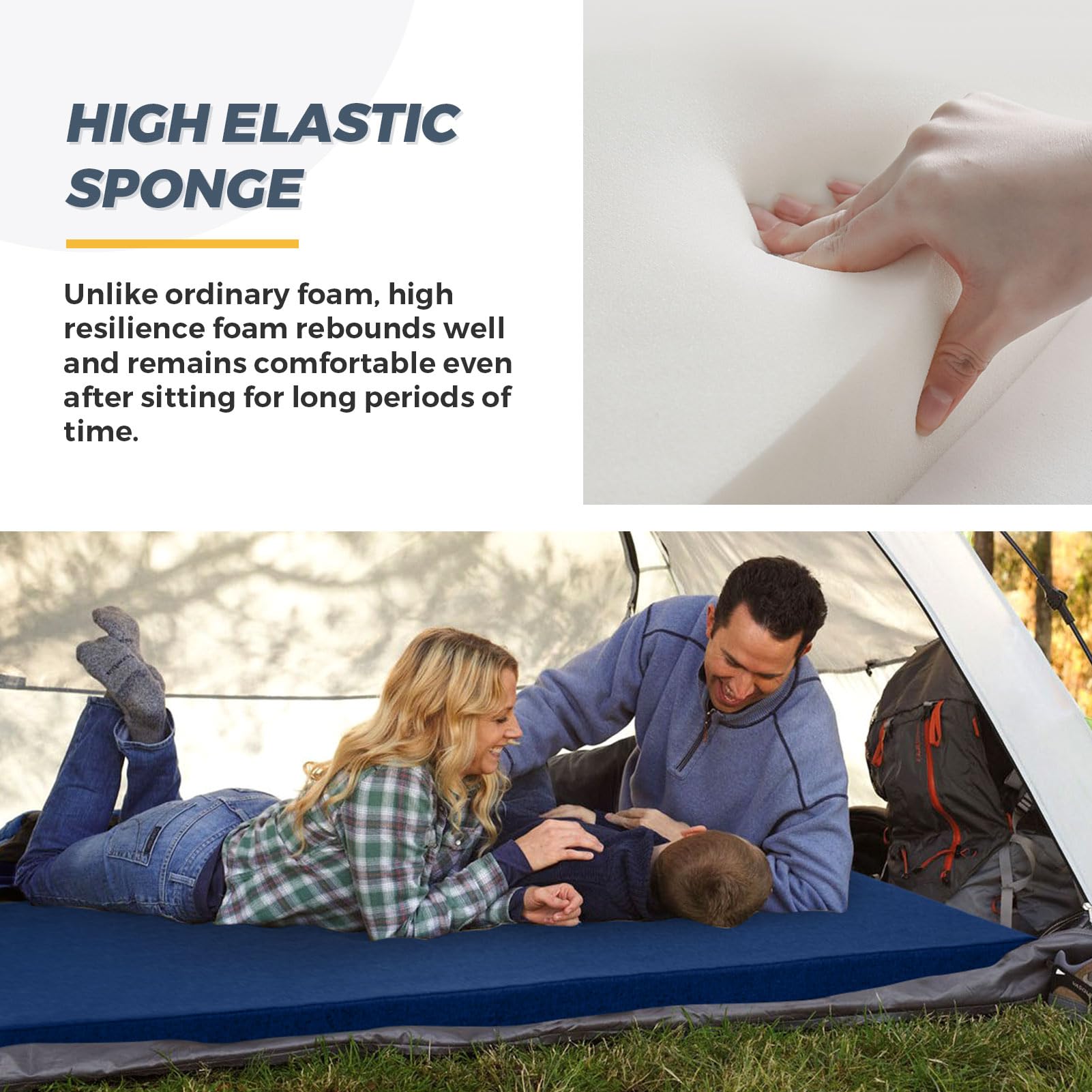MAXYOYO Matelas Futon Portable, Pliable, en Tissu Hypoallergénique et Mousse épaisse, avec Poignée et Fermeture éclair, pour l'extérieur, Le Camping, Les Invités, la Voiture, Bleu Marine, 90x190cm