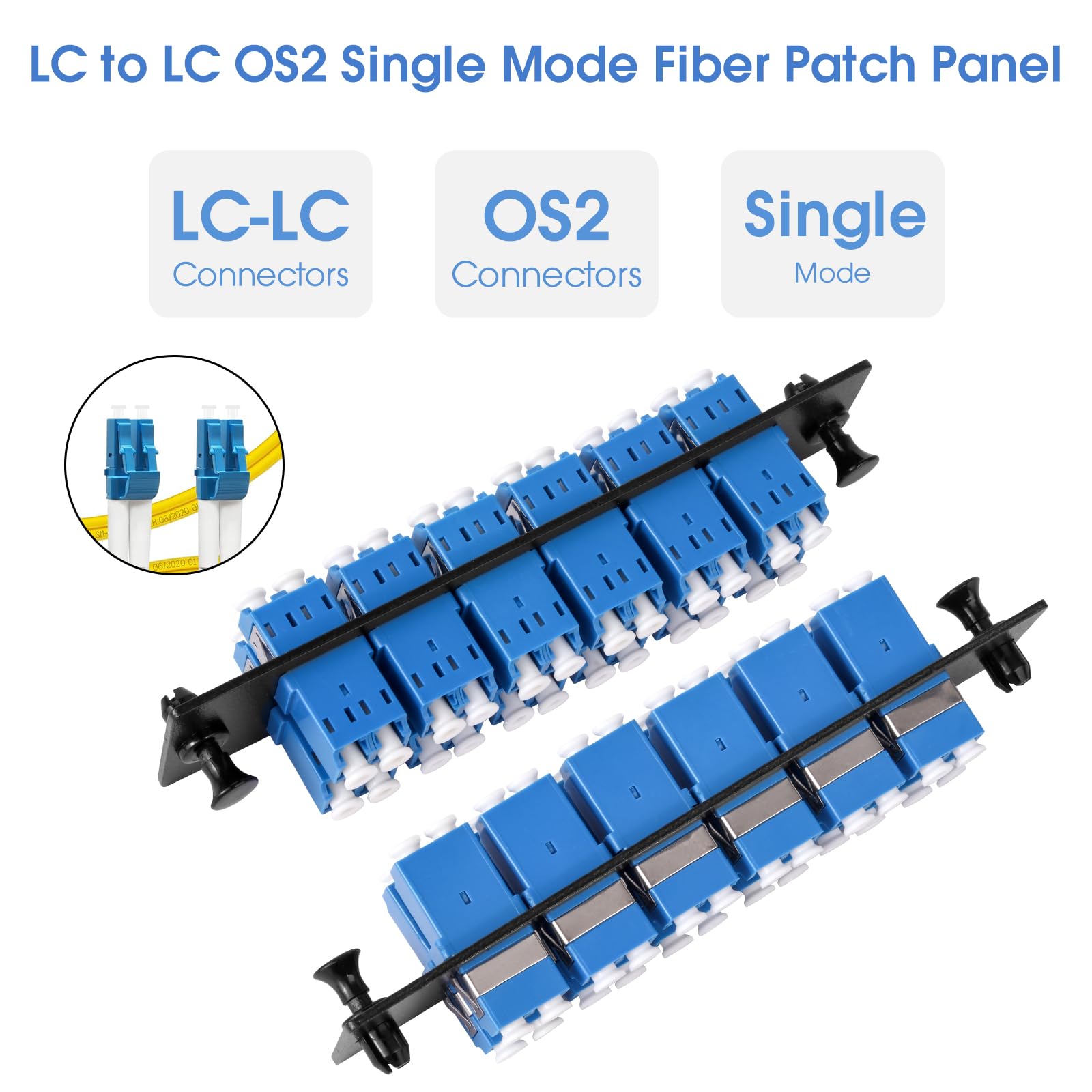 Lot de 2 panneaux de brassage en fibre duplex LC/UPC avec adaptateurs LC duplex monomode bleu, 24 ports fibre