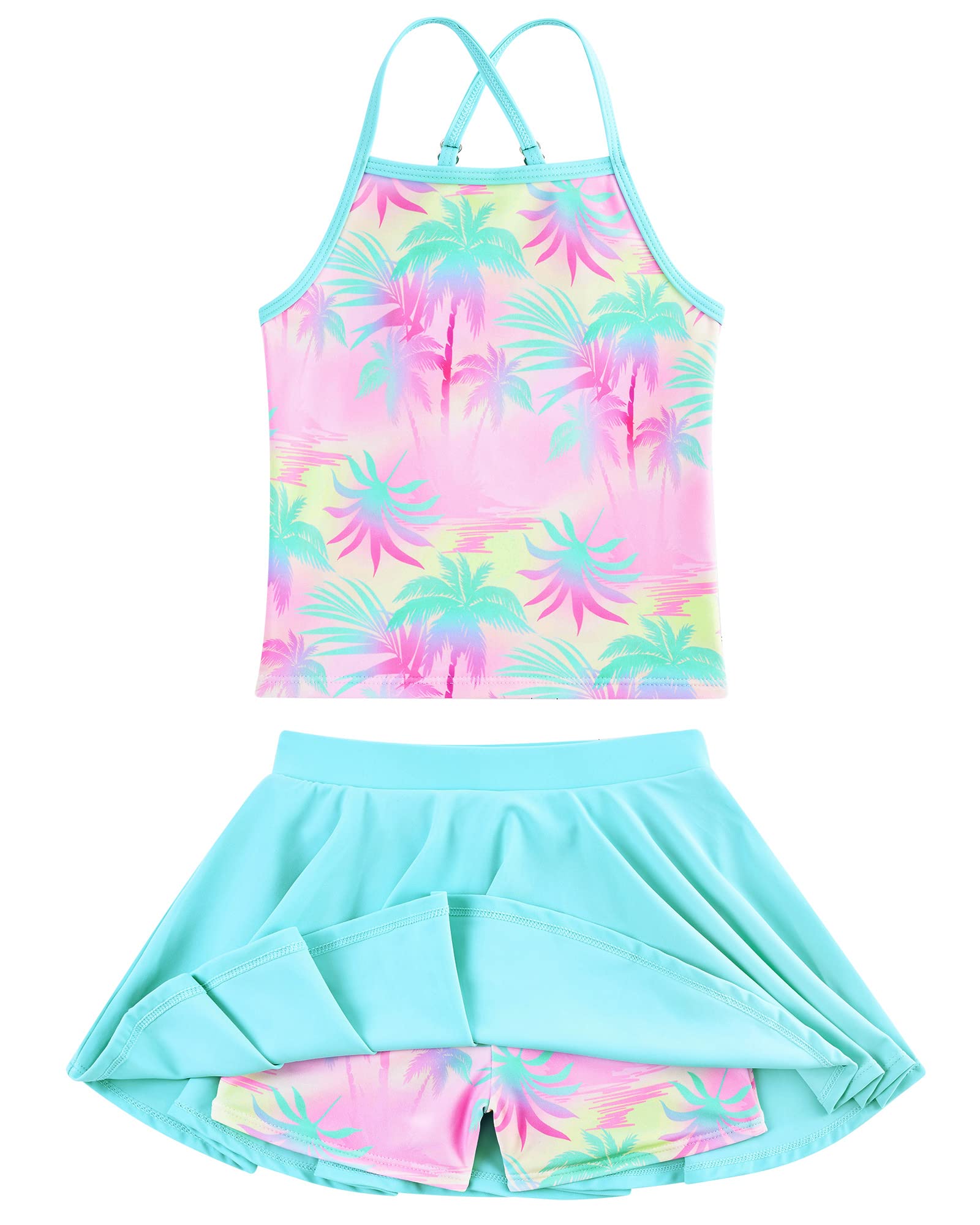 TaubowGirls Tankini Swimsuit Two Piece Bathing Suit with Adjustable Strap Hawaii Beach Swimwear 5-12 Years