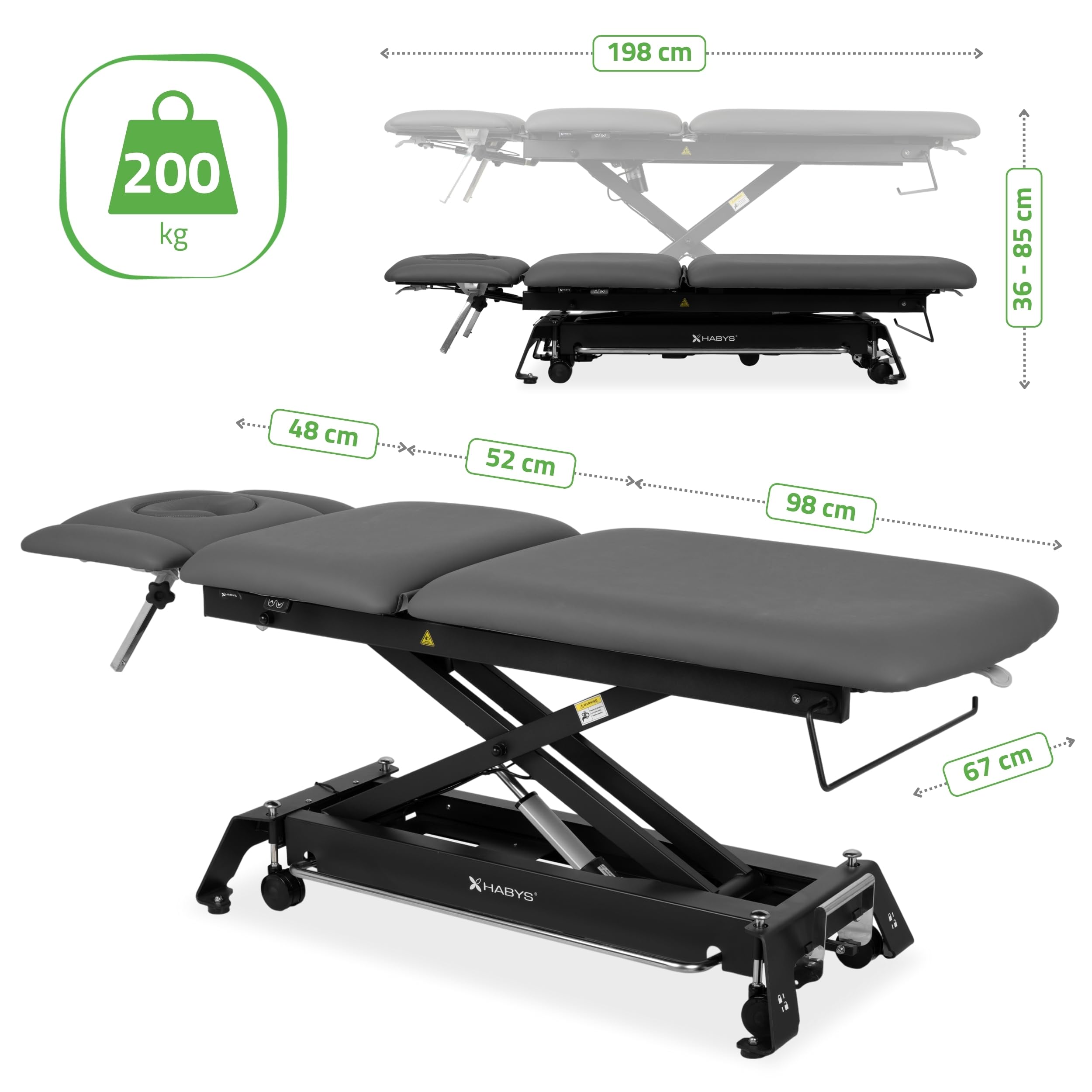 HABYS Massageliege Elektrisch 5-Segmente, Massagebank für Therapieliege | Elektrische Massageliege Höhenverstellbar 196 x 68cm, Kosmetikliege Elektrisch bis zu 200kg mit ERGO-Kissen, Evero Cross X5