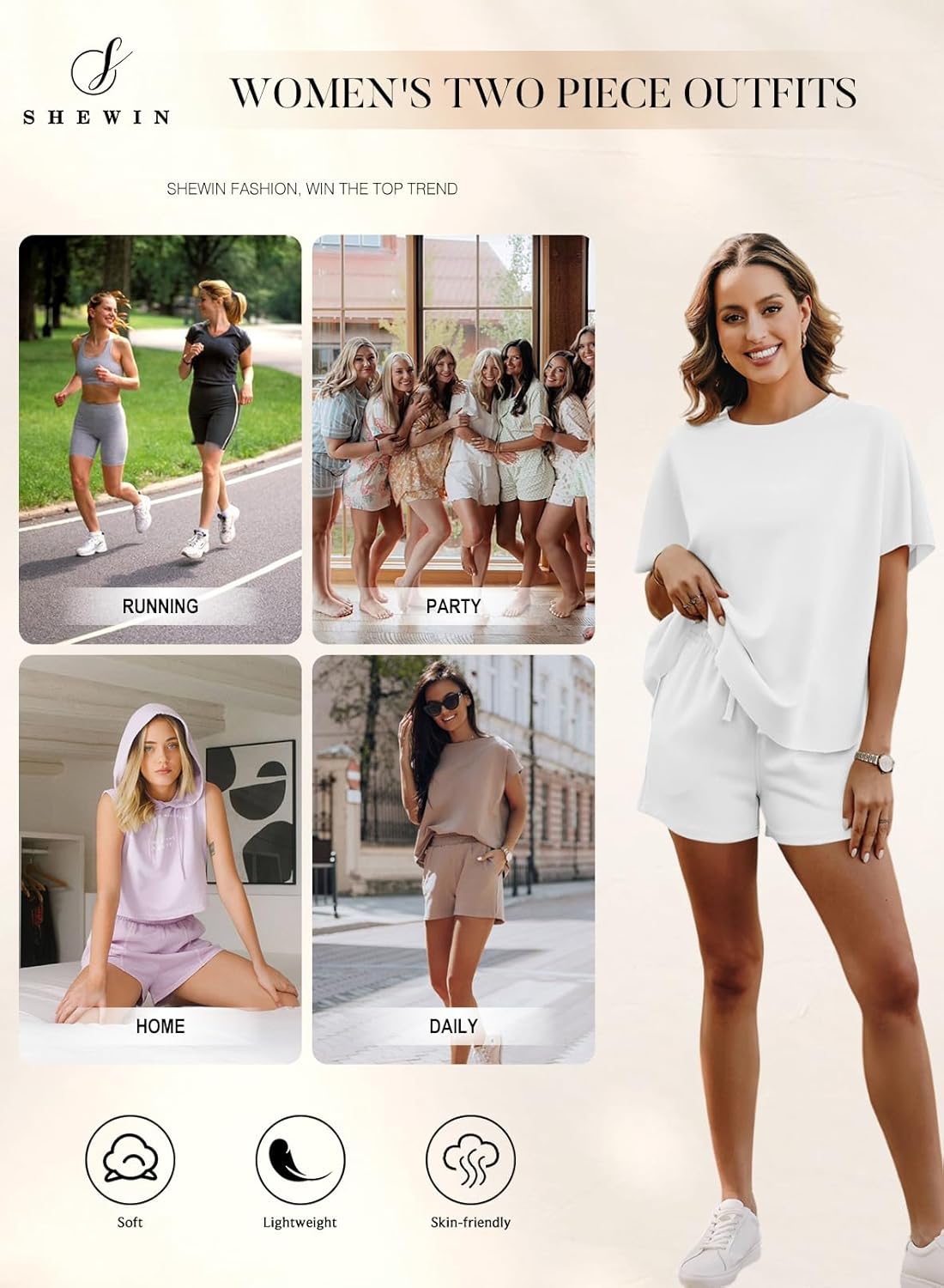 SHEWIN Women's 2 Piece Lounge Sets Oversized Crewneck Short Sleeve Shirts Drawstring Shorts Pajama Sets - Image 4