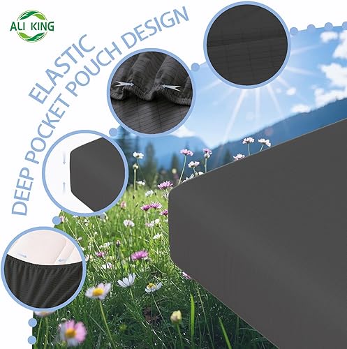 Miniatura 4 de Ali King Grounding Sheets - Sábanas de algodón suave con fibra plateada, bolsillo profundo de 15 pulgadas para mejorar el sueño (gris oscuro, King