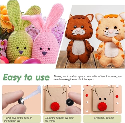 Miniatura 4 de TOAOB - 830 piezas redondas de plástico negro Amigurumis Eyes de 0.157 in, 0.197 in, 0.236 in, 0.315 in, 0.394 in, con parte trasera plana, cuentas