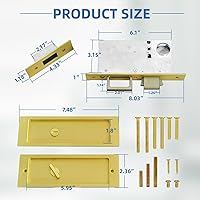 Vista 2 de Set de herrajes modernos para puerta de bolsillo - Cerradura de privacidad con tiradores empotrados y cierre suave, para puertas correderas de Oro