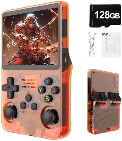 R36S - Console di gioco portatile retrò con schermo IPS da 3,5 pollici, batteria da 3500 mAh, scheda TF da 128 GB, oltre 20.000 giochi, sistema Linux open source per adolescenti e - 1