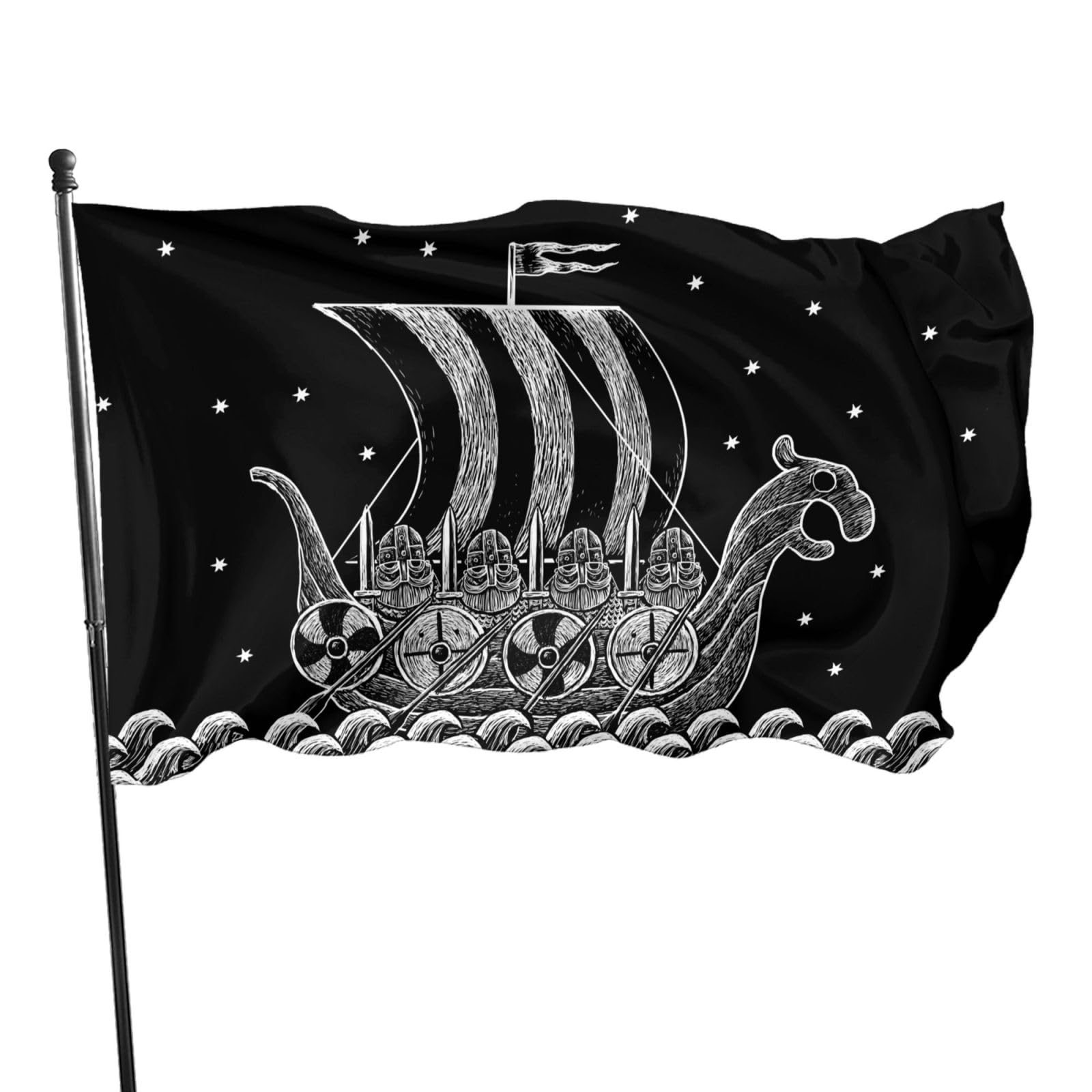 3 X 5 Ft [90x150 cm] Decorative House Flag Yard Banner, Viking Ship Warriors Scandinavian Storm Printing, Garden Flags, Hanging Flag Decor