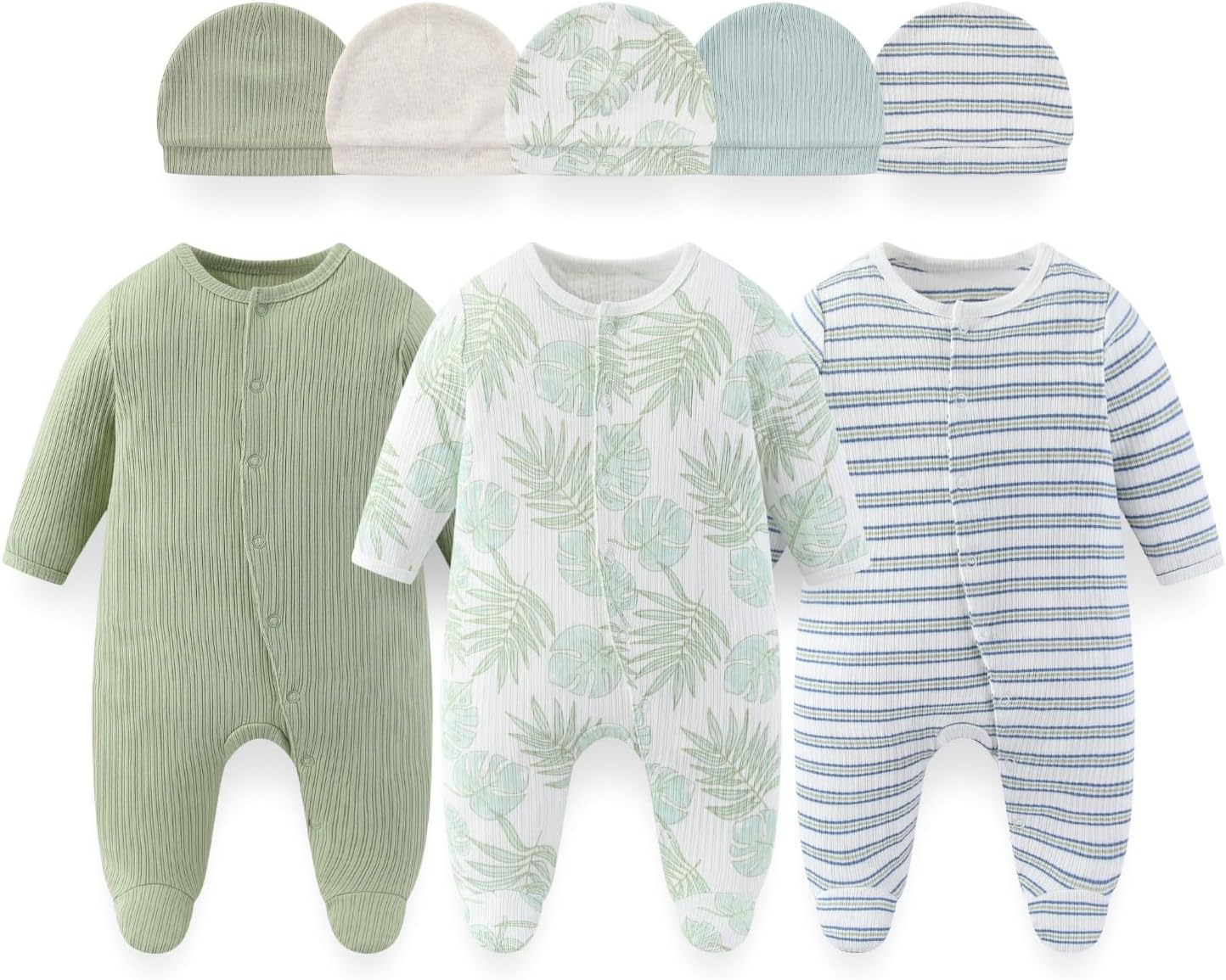 8 Pack Unisex Baby Boy Girl Footed One-piece Outfit Infant Hats 0-12months Comfort New Born Romper Clothes