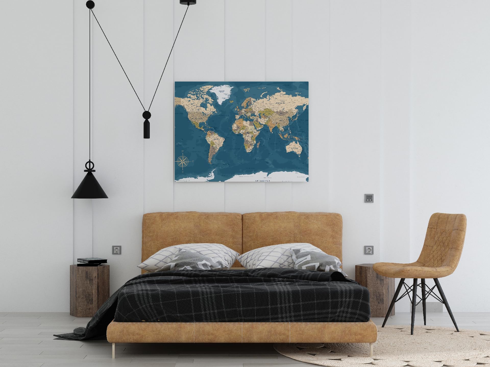 framed concept | Mappa del mondo con puntine | decorazione da parete fatta a mano con 50 puntine dorate | idea regalo originale
