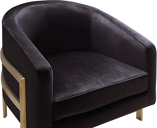 Miniatura 28 de Iconic Home Monte Accent - Silla de club elegante y elegante de terciopelo con acabado de latón cepillado, marco de acero inoxidable moderno y Negro