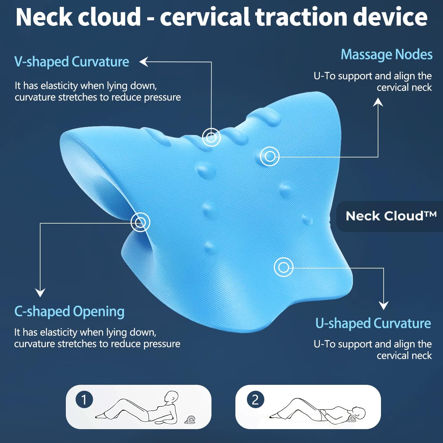 Neck Cloud™ - Cervical Traction Device, Neck Cloud Trademark Certificate Designates Unique Authentic Product. Neck Cloud for Hump. Neck Stretcher Cervical Traction for Tmj Pain Relief (Blue)