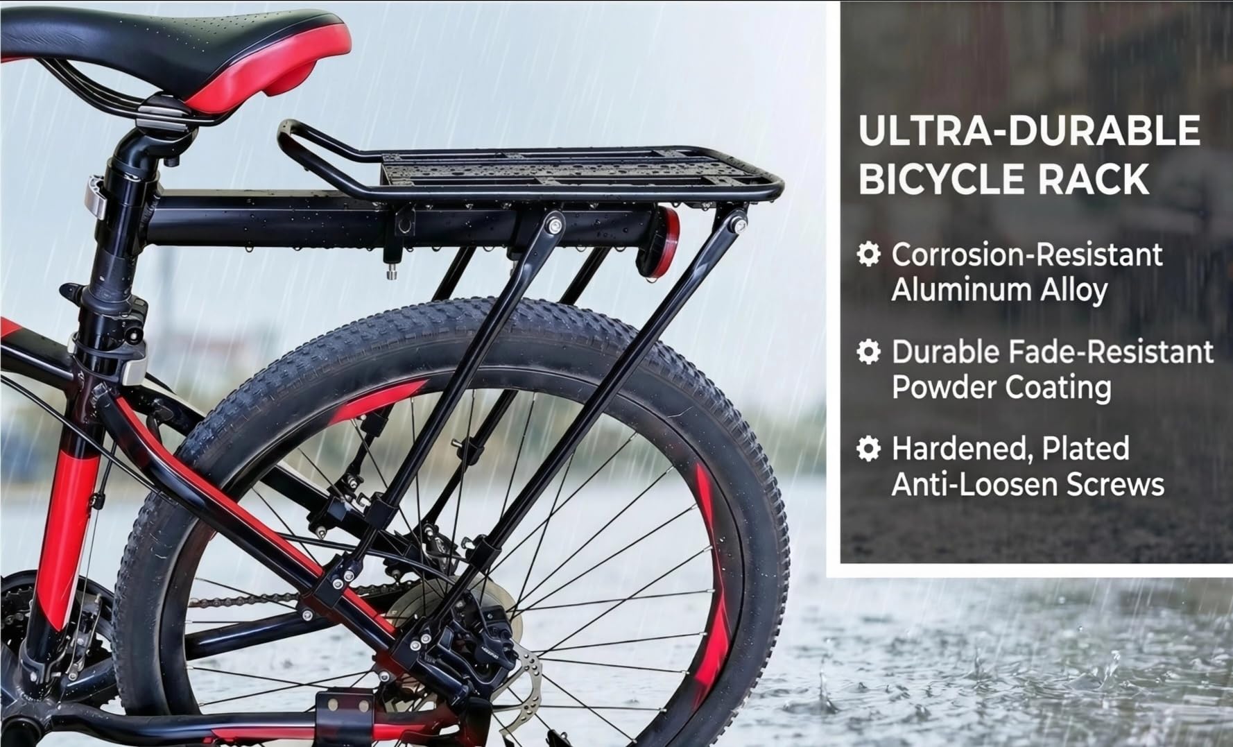Porte-bagages Arrière COMINGFIT – Réglable, Alliage Alu, Charge 120 Kg, Compatible 24-29 Pouces, Avec Réflecteur