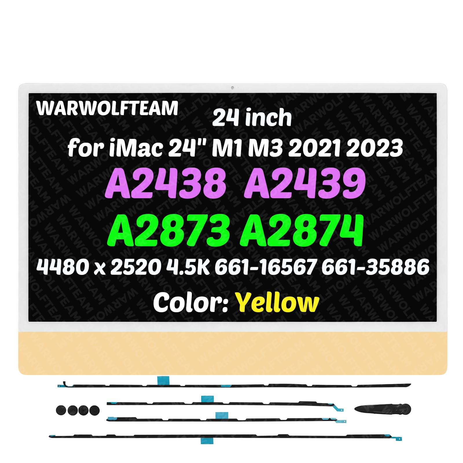 24in Compatible with iMac A2438(4-Ports) M1 2021 All in One EMC 3663 MGPQ3xx/A MGPG3xx/A MGPR3xx/A 4480 x 2520 4.5K LCD Screen Display Assembly(661-16567 661-35886 Yellow)
