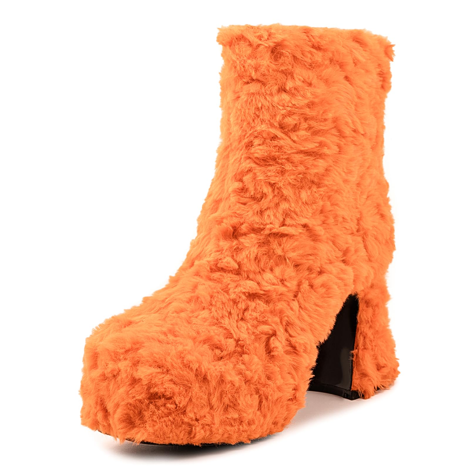 Womens Platform Heel Fur Ankle Boots