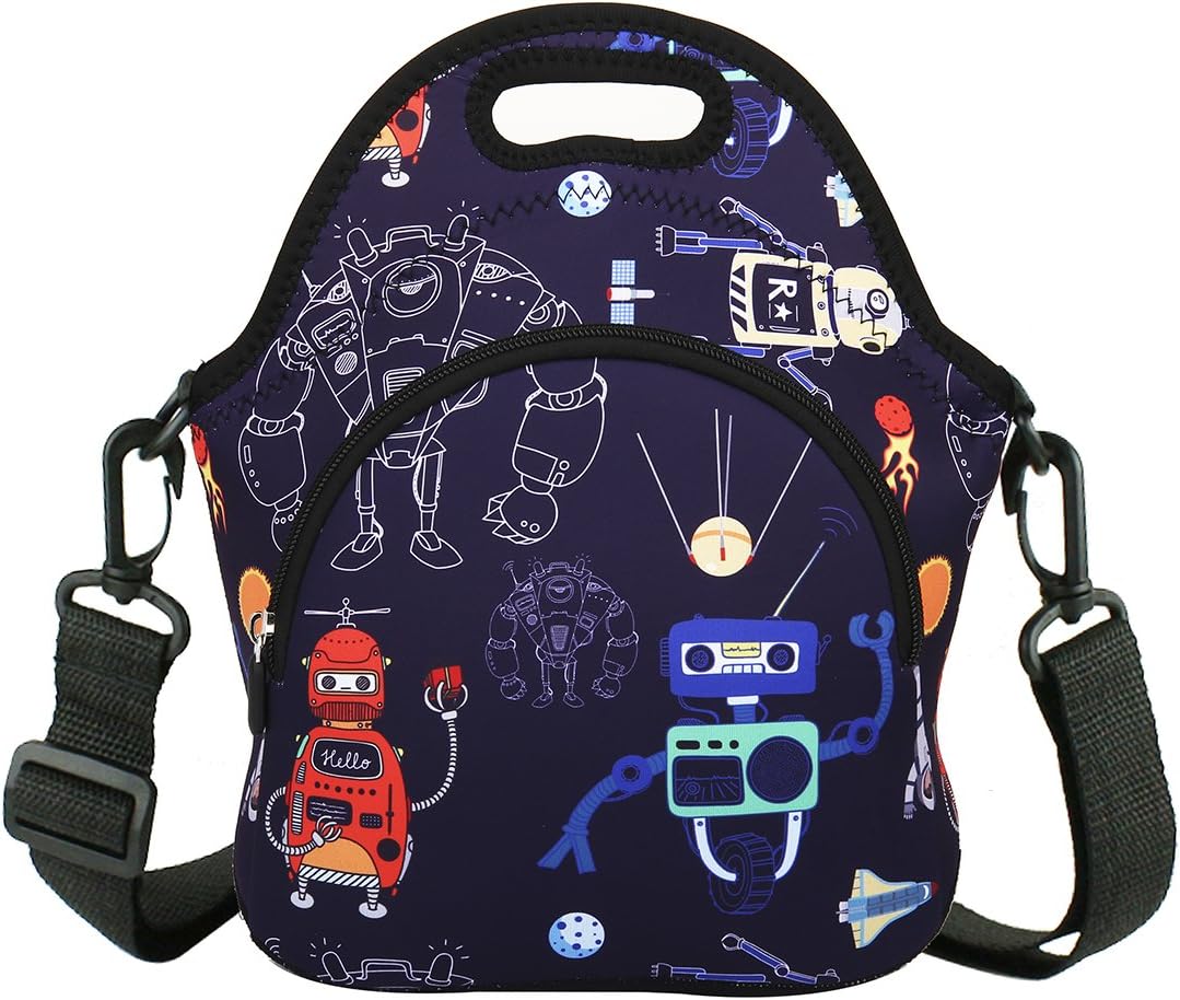 Neoprene Lunch Bag with Zipper Pocket Adjustable Strap Thermal Insulated Lunch Box Waterproof Tote Bag Resusable Lunch Shoulder Bags for Teens Boys Teenage Girls