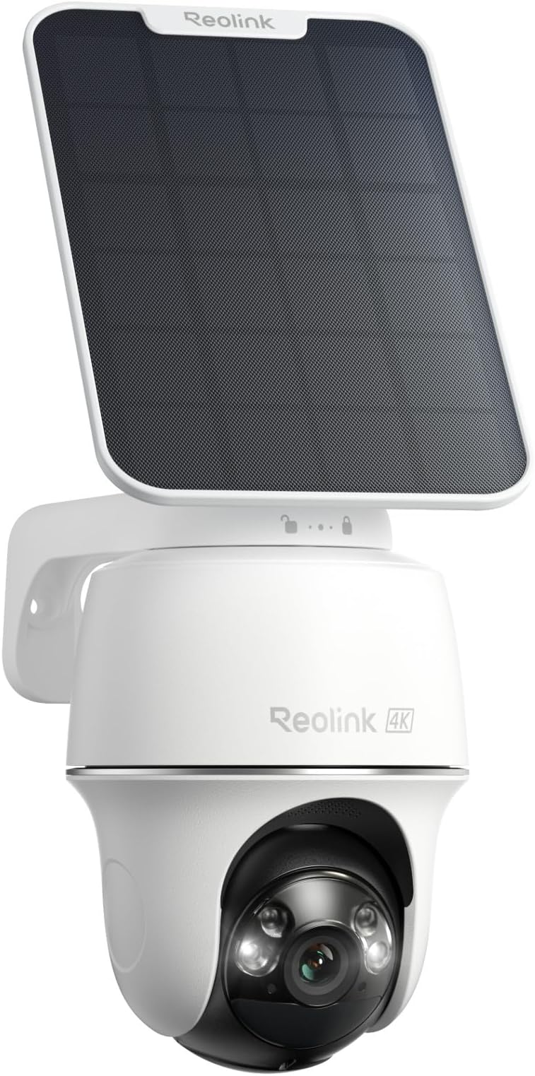 REOLINK First 4K Solar Security Cameras Wireless Outdoor, Argus PT 4K+ 6W Solar Panel, 360° Pan Tilt, 8MP Color Night Vision, 2.4/5 GHz Wi-Fi, No Monthly Fee, Home Hub Compatible