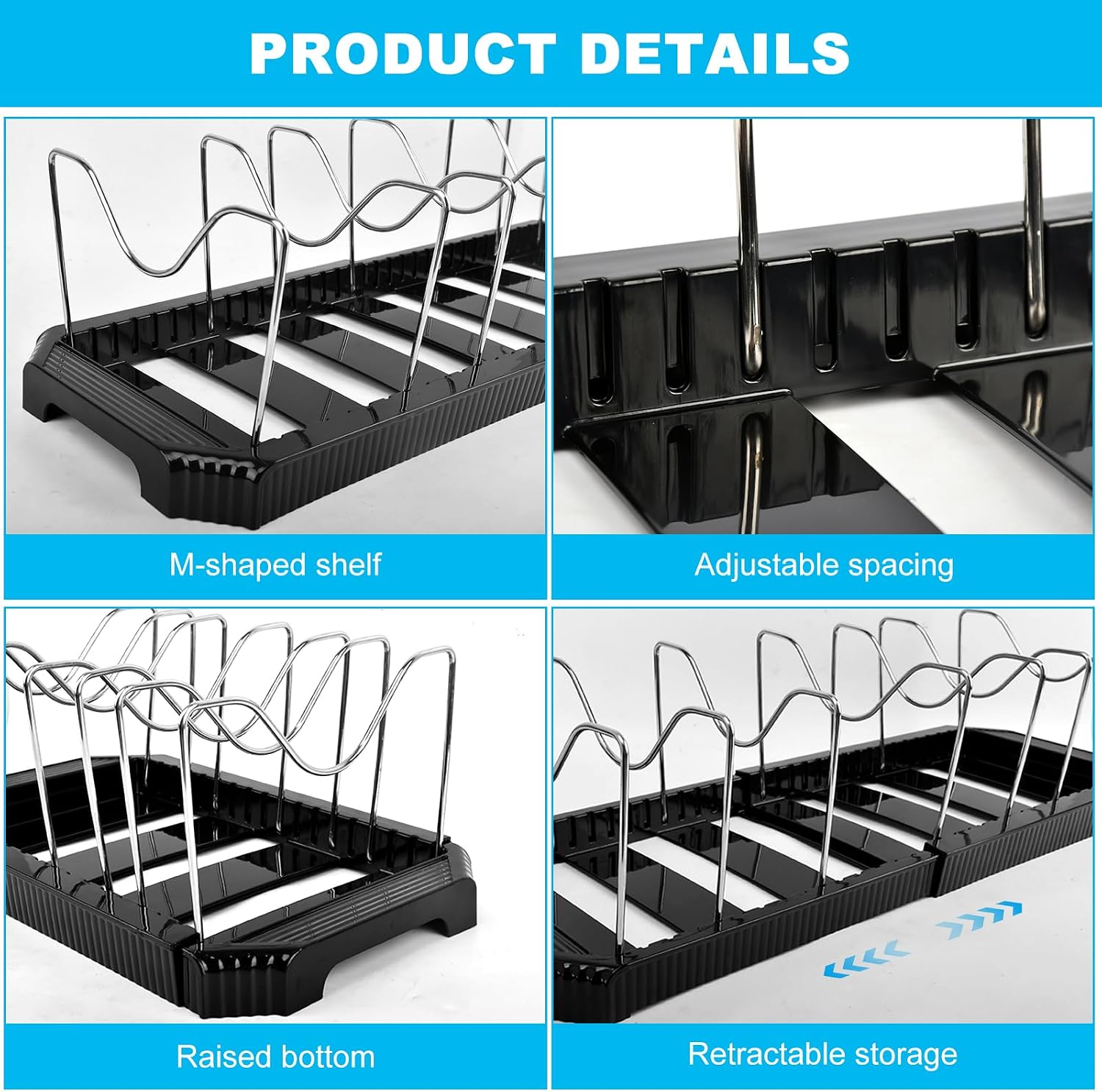 Expandable Pot and Pan Organizer for Under and Inside Cabinet,12.9''-22''